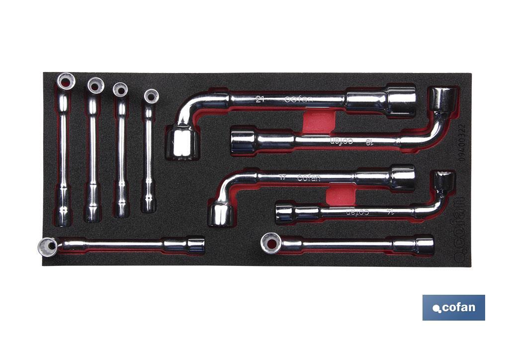 Módulo de espuma con herramientas | Para 1/3 cajón del carro de herramientas cofan |Llaves pipa 10 piezas