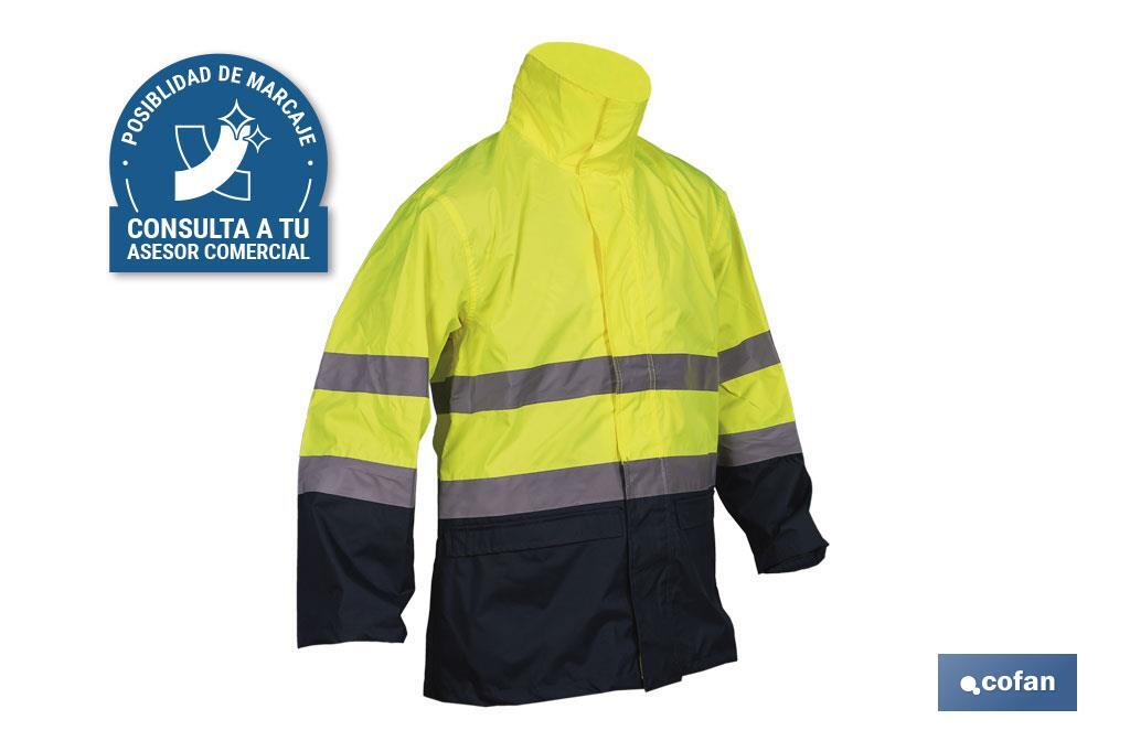 Chaqueta de lluvia de alta visibilidad con cierre de cremallera | Color: amarillo y azul | Disponible desde la talla S hasta la