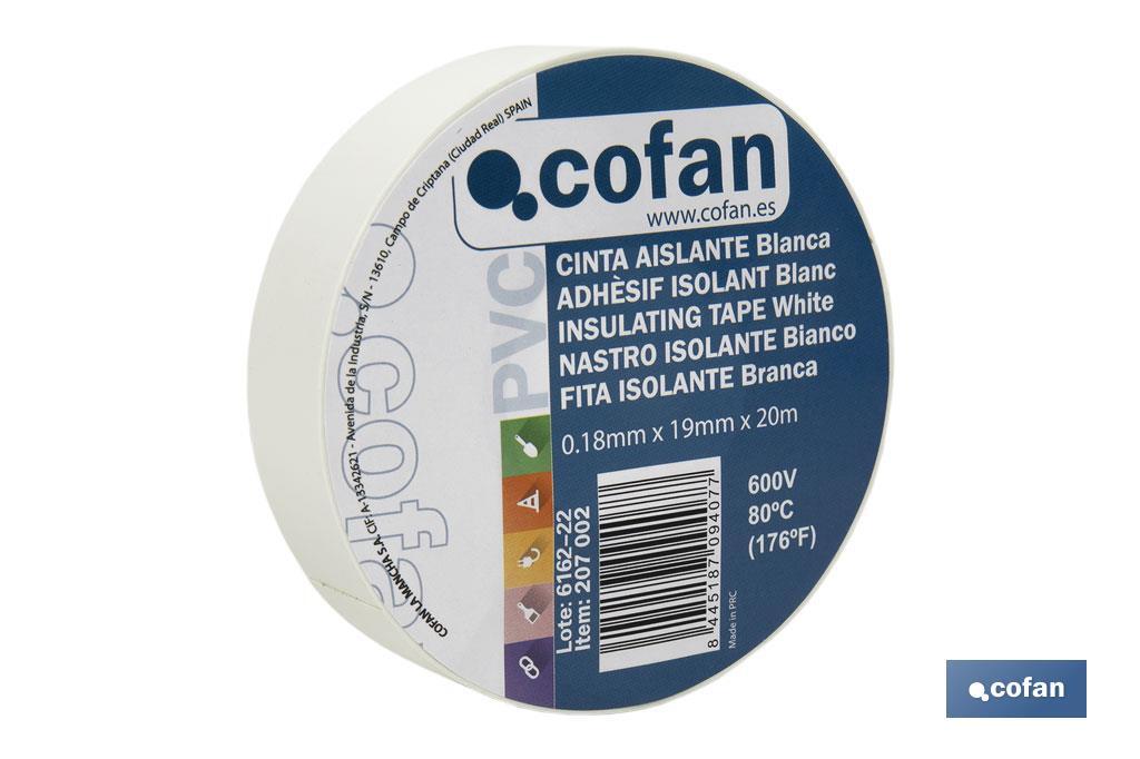 Cinta aislante 180 micras | Color: blanco | Resistente al voltaje, al calor y a diferentes ácidos y alcalinos