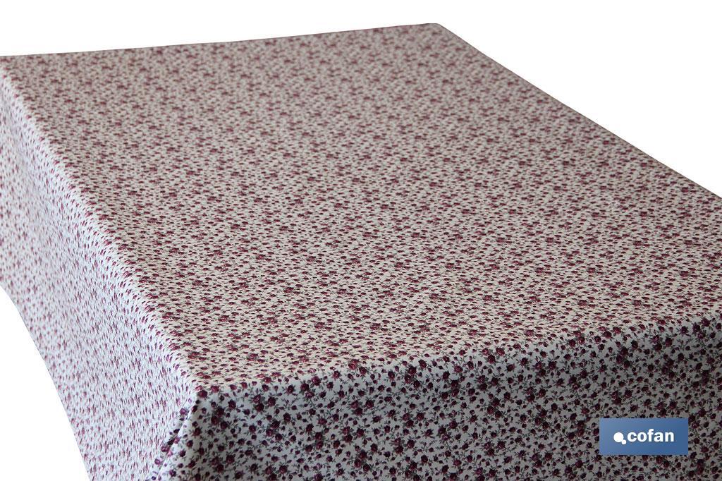 Rollo de Mantel Resinado Antimanchas con estampado de Rosas | Medidas: 1,40 x 25 m.