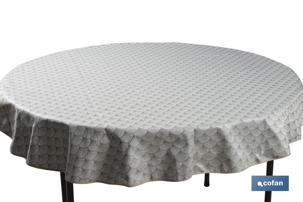 Mantel redondo antimanchas confeccionado en Jacquard con tejido resinado | Diseño de arcos verdes | Materiales: 50% algodón y 5