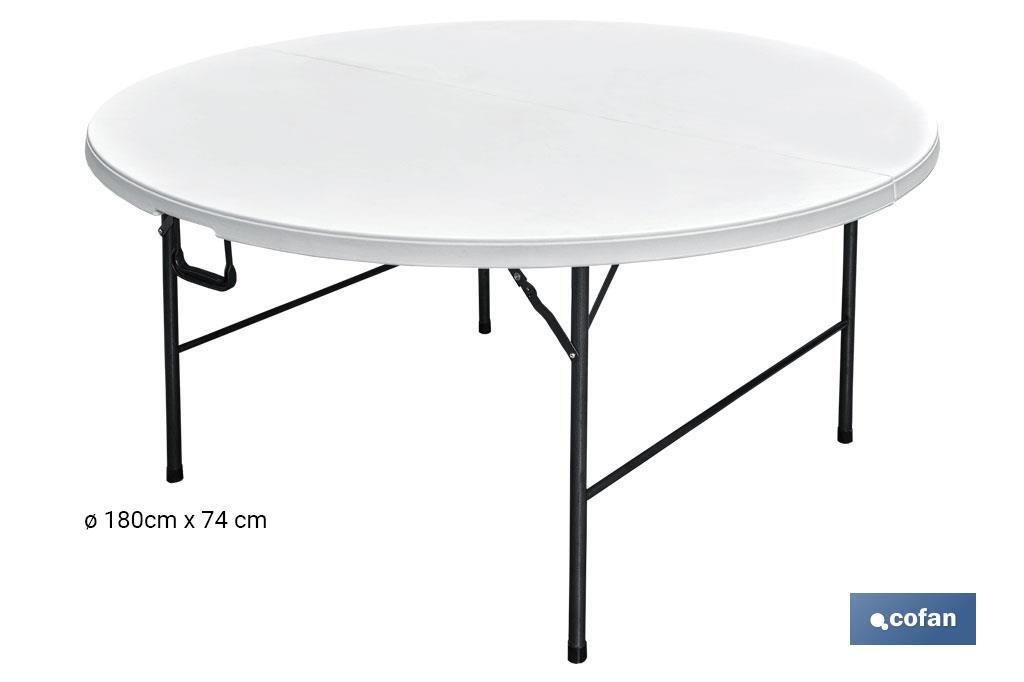 Mesa Redonda Plegable Blanca | Medida: 180 x 74 cm | Cierre Plegado por la Mitad