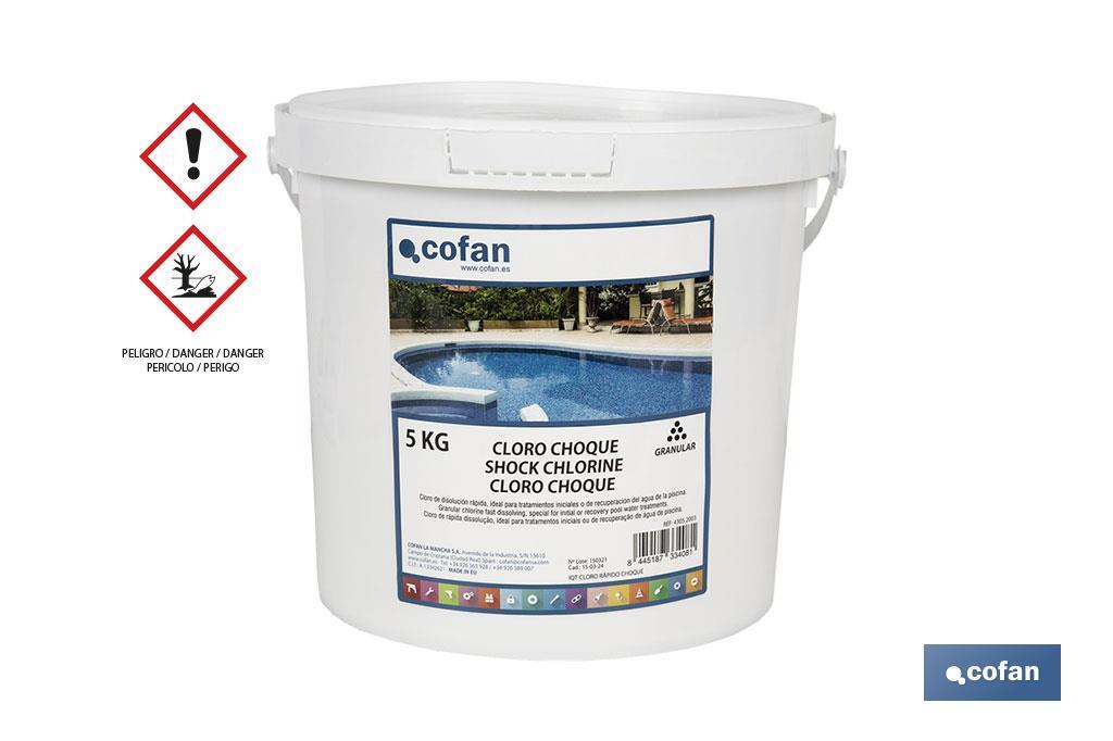 Cloro choque para piscinas | Granulado para disolver | Envases de 5 kilos